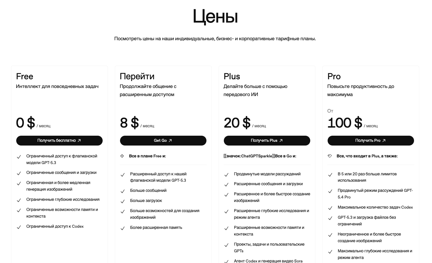 Обновление тарифов на ChatGPT