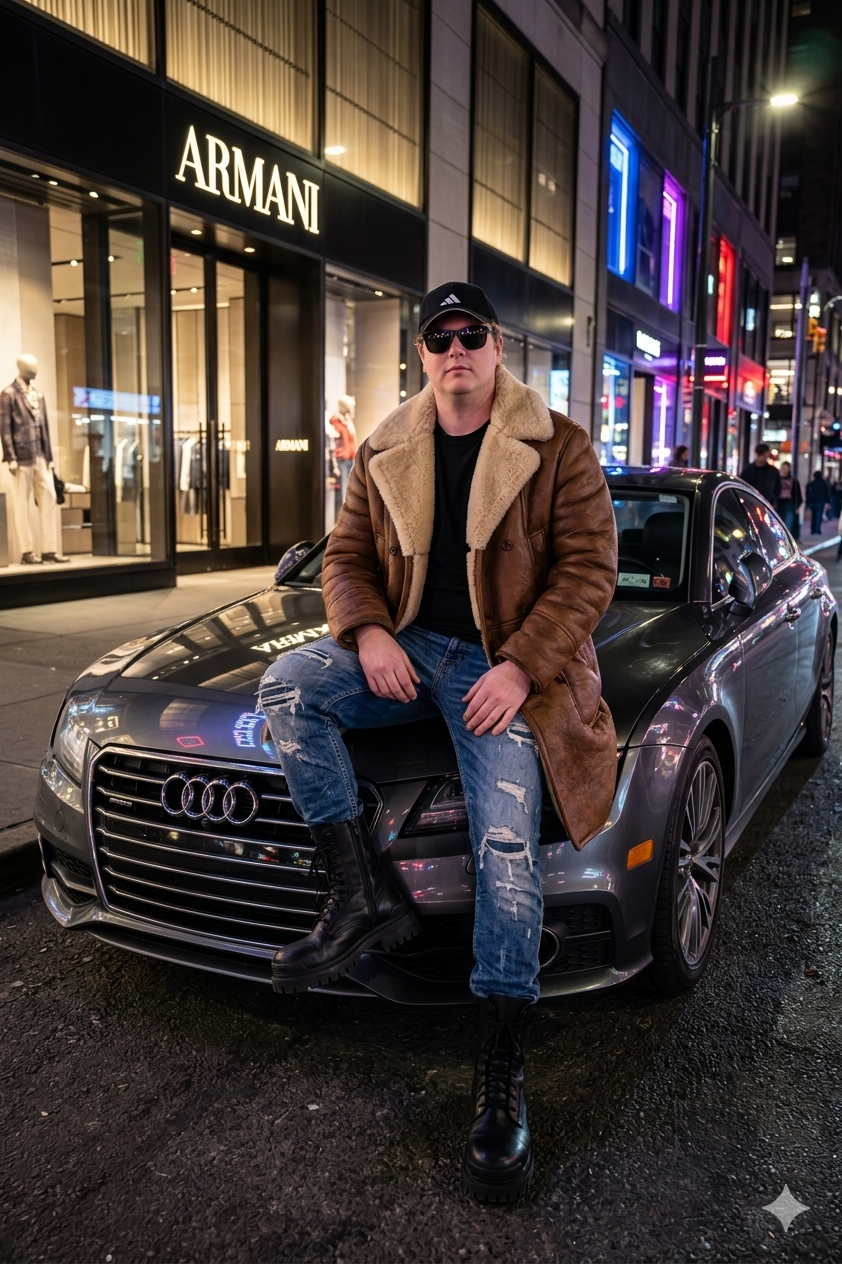 Фото возле бутика на автомобиле.