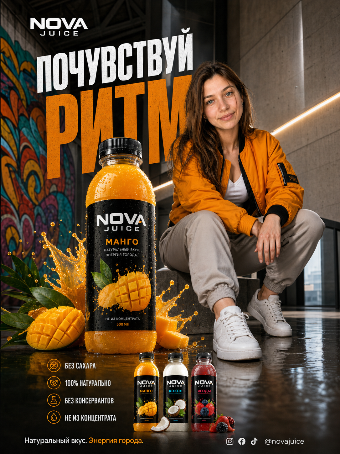 Премиальный рекламный постер напитка по фото модели
